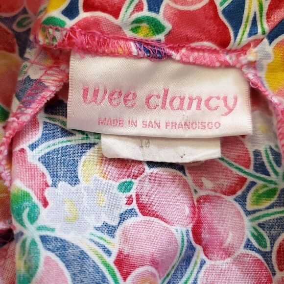 Vintage 80s Girls Dress Sz 10 Cherry Fruit Floral Prairie Cottagecore Pink Blue - Picture 4 of 4